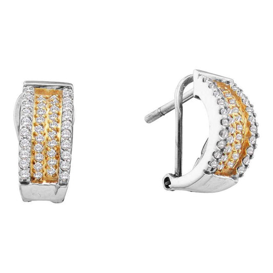 14k White Gold Round Diamond Huggie French-clip Earrings 1/2 Cttw