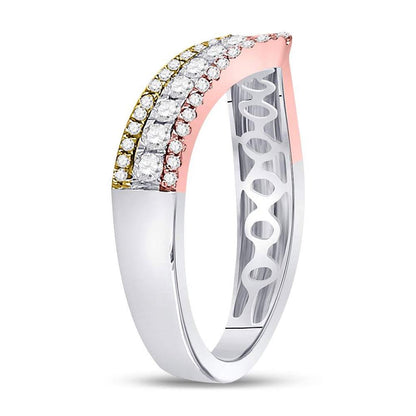 10k Tri-Tone Gold Round Diamond Chevron Band Ring 1/2 Cttw