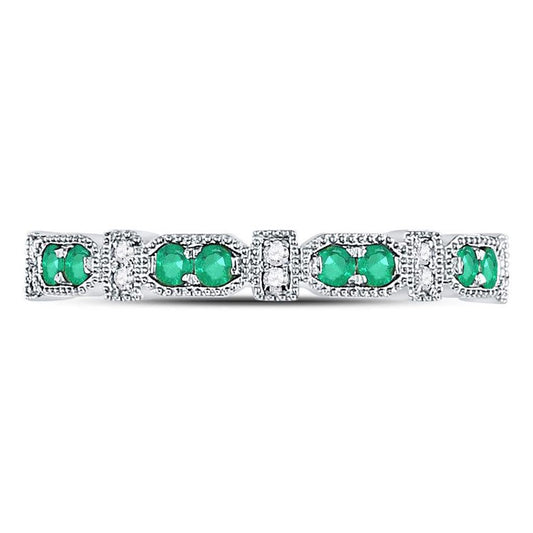 14kt White Gold Round Emerald Diamond Stackable Band Ring 1/4 Cttw
