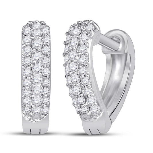 14k White Gold Round Diamond Heart Huggie Hoop Earrings 1/5 Cttw