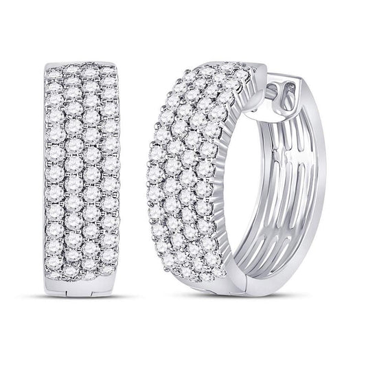 14k White Gold Round Diamond Huggie Earrings 2 Cttw