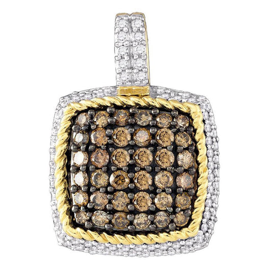 10k Yellow Gold Brown Diamond Square Cluster Pendant 3/4 Cttw