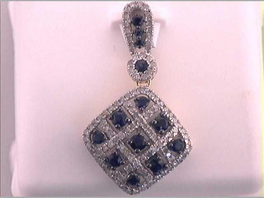 10k Yellow Gold Round Blue Sapphire Diamond Square Pendant 1 Cttw