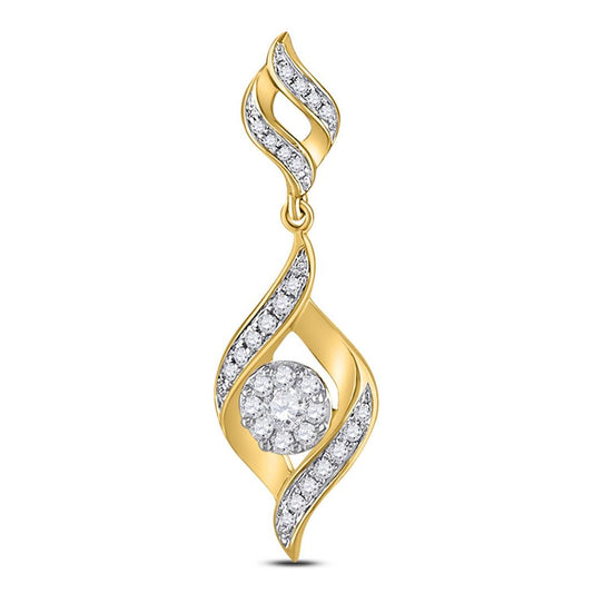 14k Yellow Gold Round Diamond Fashion Cluster Pendant 1/3 Cttw