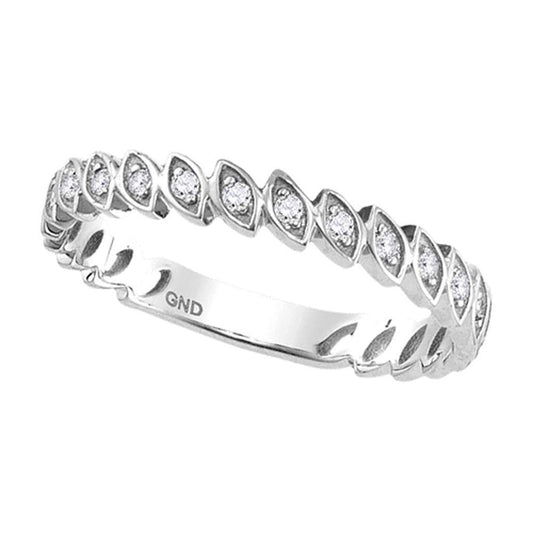 14k White Gold Round Diamond Vintage Stackable Band Ring 1/10 Cttw