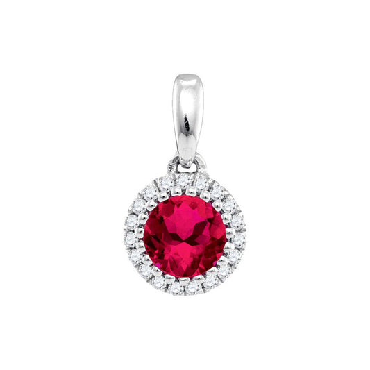 14k White Gold Round Ruby Solitaire Diamond Circle Frame Pendant 1/2 Cttw