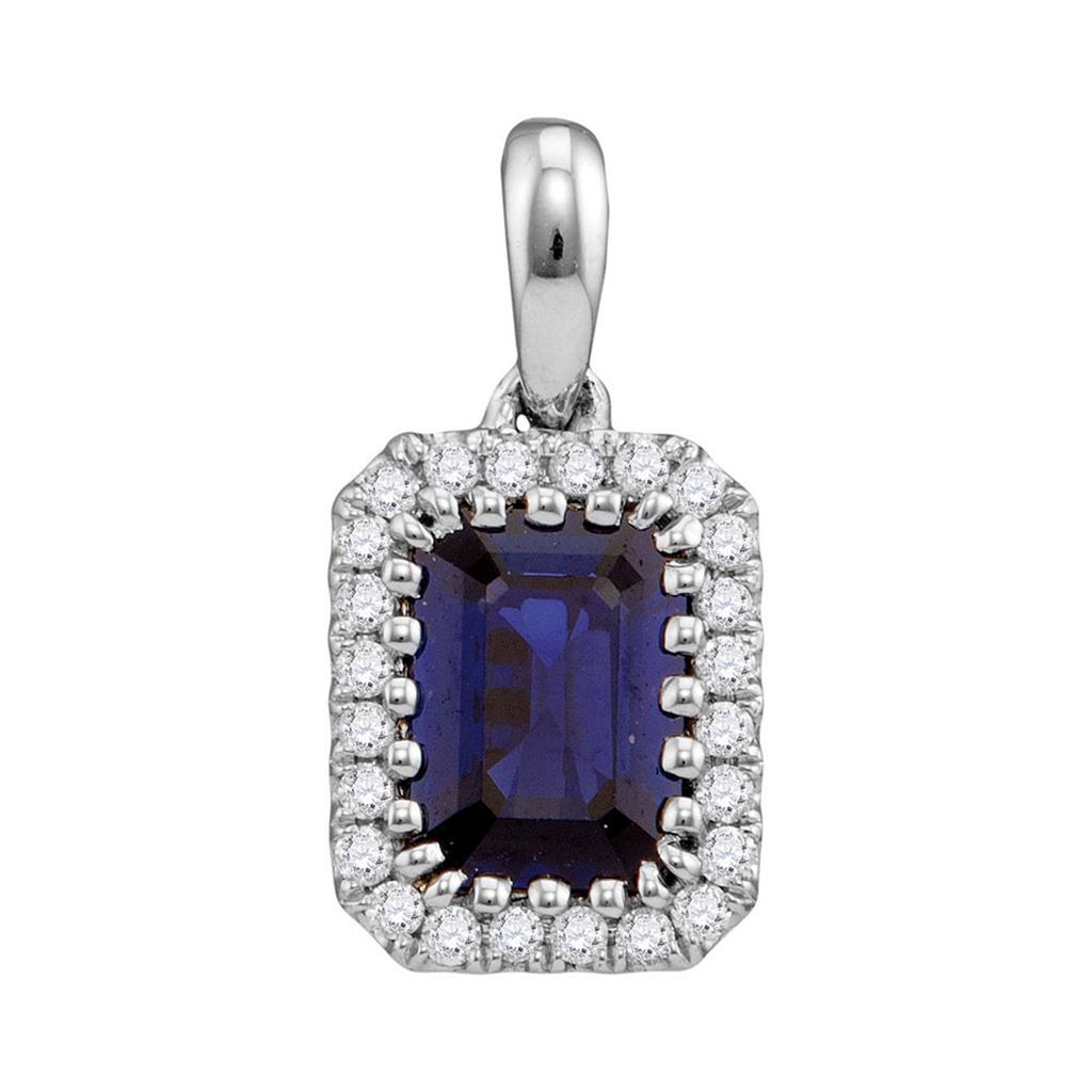 14k White Gold Emerald Blue Sapphire Solitaire Pendant 1-1/5 Cttw