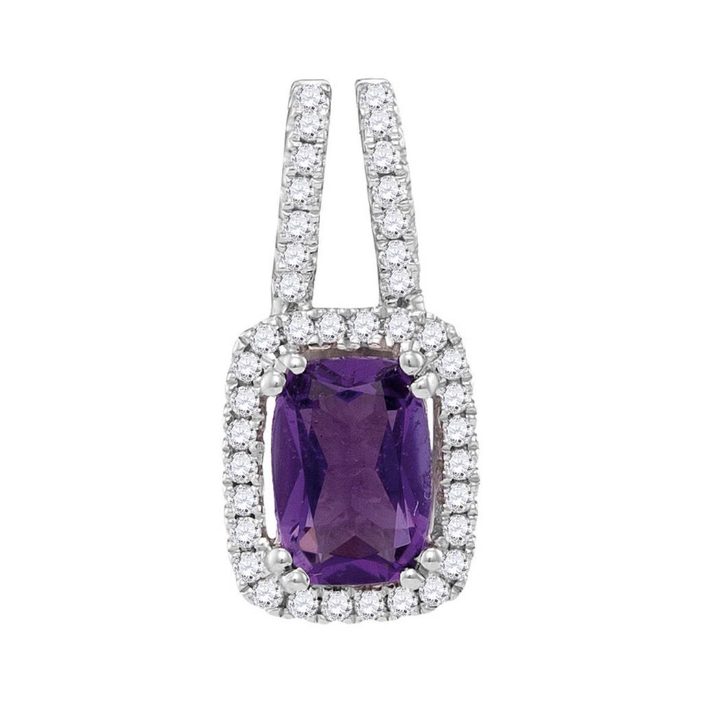 14k White Gold Emerald Amethyst Solitaire Diamond Accent Pendant 7/8 Cttw
