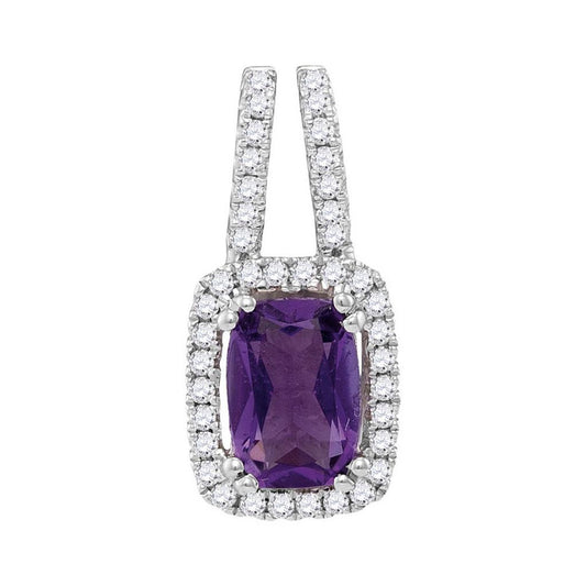 14k White Gold Emerald Amethyst Solitaire Diamond Accent Pendant 7/8 Cttw