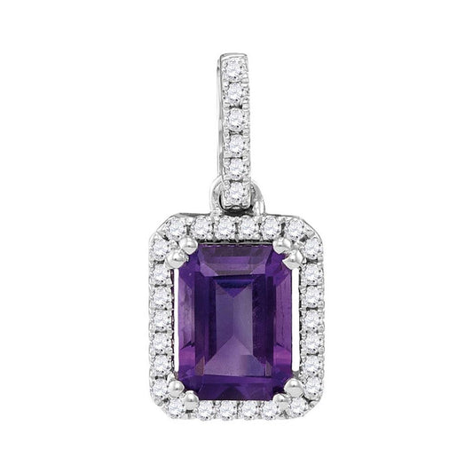 14k White Gold Emerald Amethyst Solitaire Pendant 1 Cttw