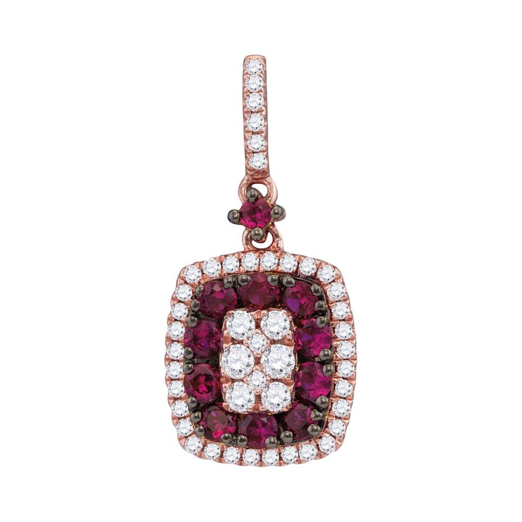 18k Rose Gold Round Ruby Diamond Rectangle Cluster Pendant 1 Cttw