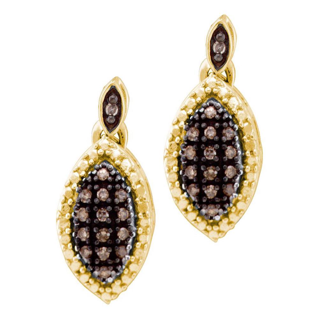 10k Yellow Gold Round Brown Diamond Dangle Earrings 1/3 Cttw