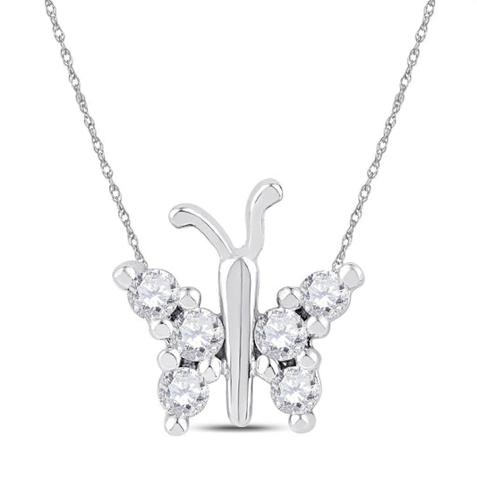14k White Gold Round Diamond Small Butterfly Bug Insect Pendant 1/5 Cttw