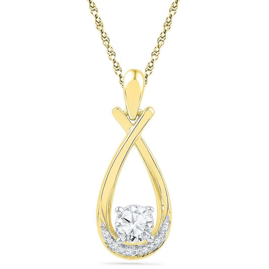 10k Yellow Gold Round Created White Sapphire Teardrop Pendant 3/4 Cttw