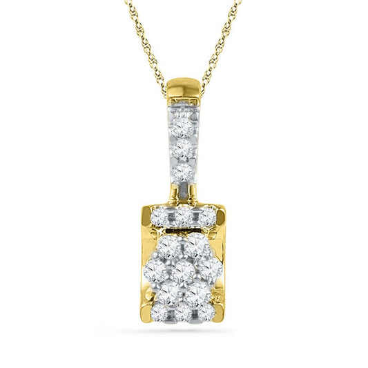 10k Yellow Gold Round Diamond Cluster Pendant 1/6 Cttw