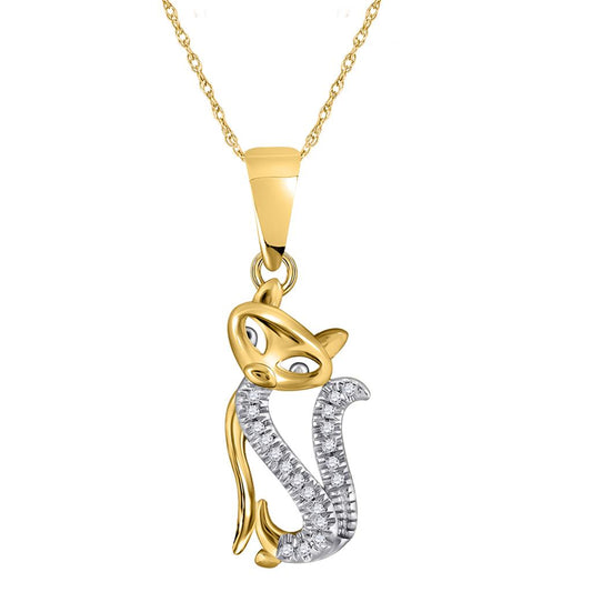 10k Yellow Gold Round Diamond Kitty Cat Animal Pendant 1/20 Cttw