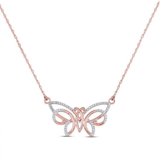 10k Rose Gold Round Diamond Butterfly Bug Pendant Necklace 1/5 Cttw