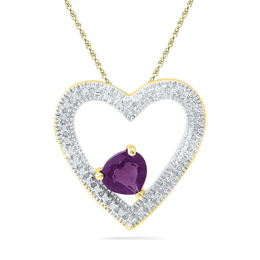 10k Yellow Gold Round Created Amethyst Heart Pendant 5/8 Cttw