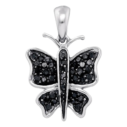 14k White Gold Black Diamond Butterfly Bug Pendant 1/3 Cttw