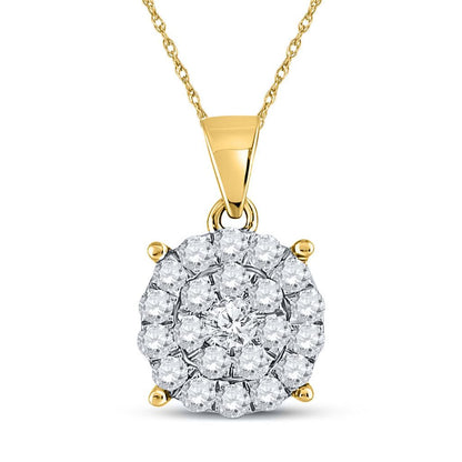 10k Yellow Gold Round Diamond Cluster Pendant 1 Cttw