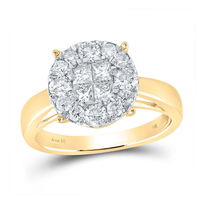 14k Yellow Gold Princess Diamond Cluster Bridal Engagement Ring 1 Cttw