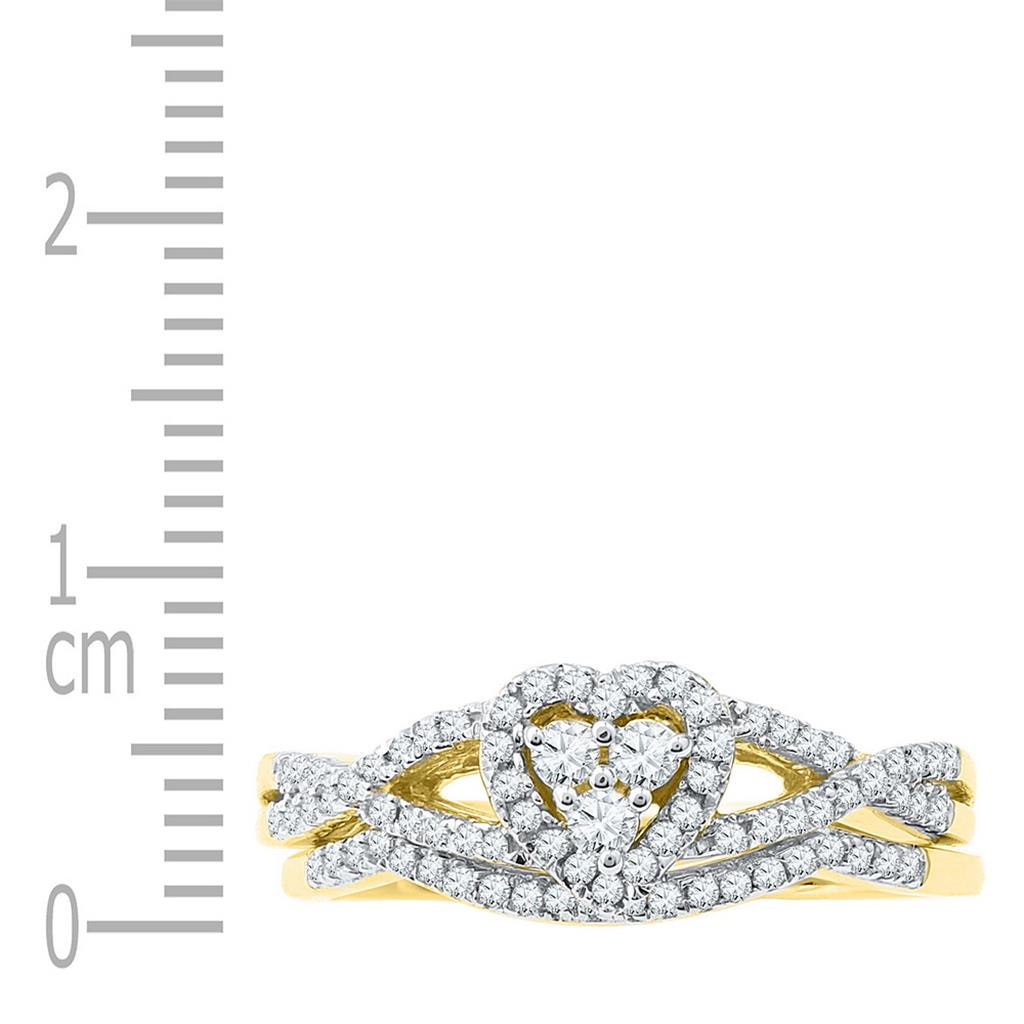 10k Yellow Gold Round Diamond Heart Cluster Bridal Engagement Ring Set 3/8 Cttw