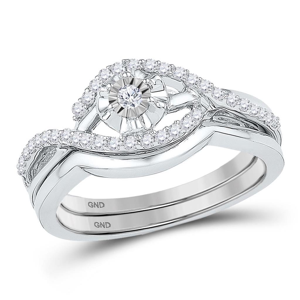 14k White Gold Round Diamond Solitaire Wedding Engagement Ring Set 1/4 Cttw