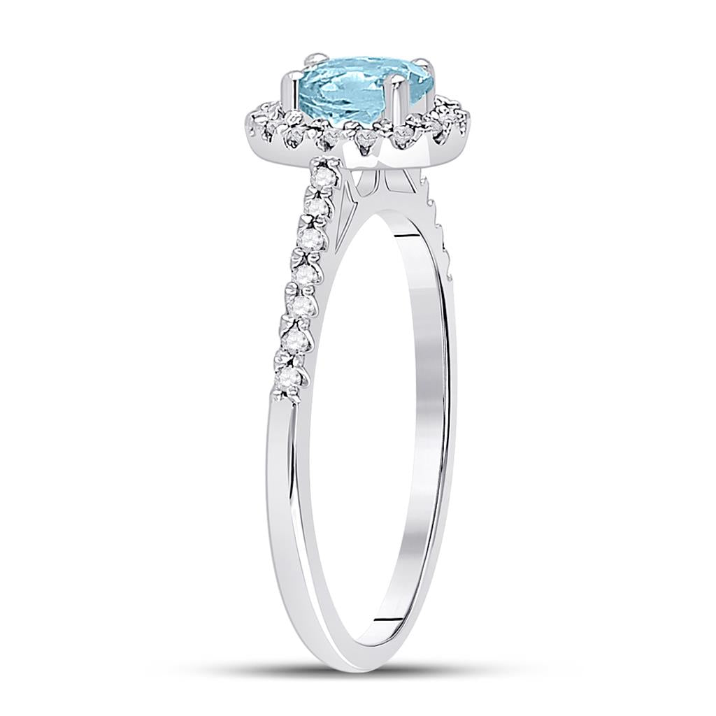 14k White Gold Oval Aquamarine Diamond-accent Solitaire Ring 1/5 Cttw