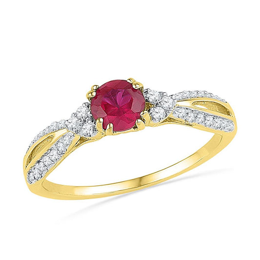 1/5CTW-Diamond 5/8CT-LRU GEMSTONE LAB CREATED RING