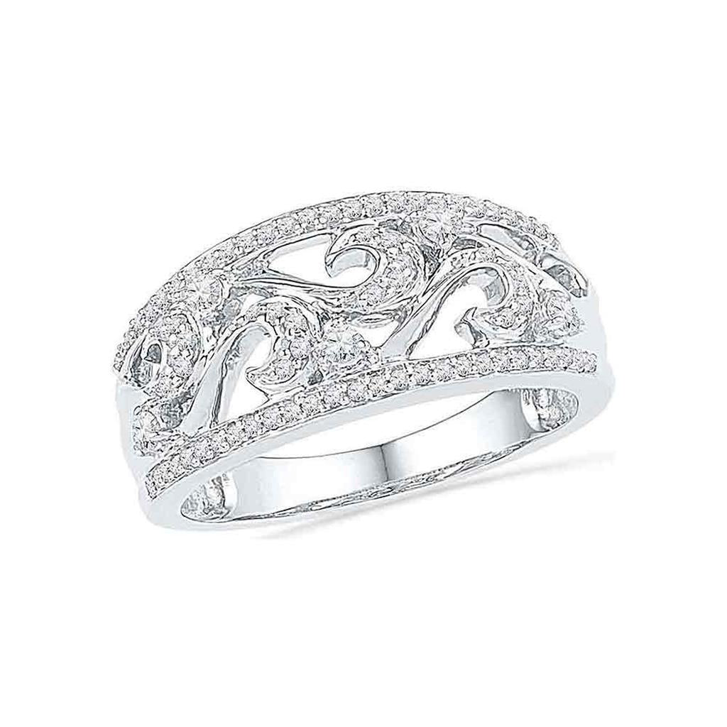 14k White Gold Round Diamond Filigree Band Ring 1/3 Cttw