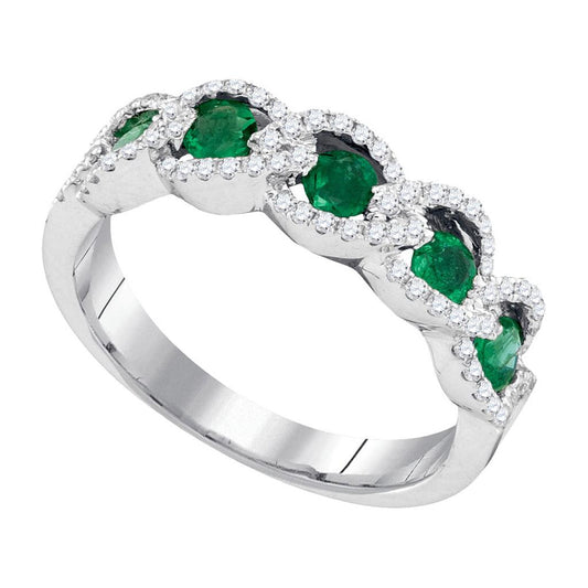14k White Gold Round Emerald Diamond Outline Band 3/4 Cttw