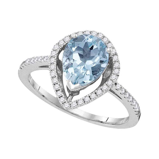 14k White Gold Round Aquamarine Diamond Solitaire Ring 1-1/2 Cttw