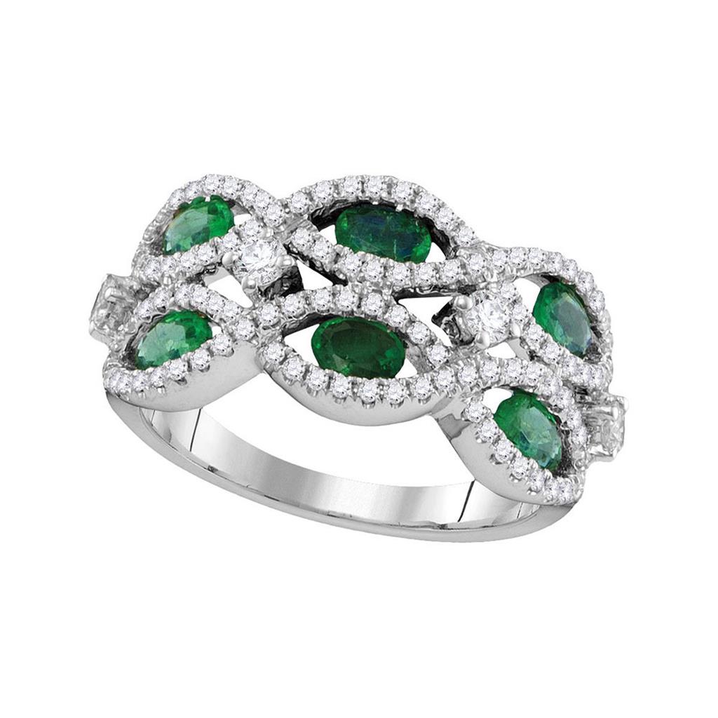 18k White Gold Oval Emerald Diamond Fashion Ring 1-7/8 Cttw