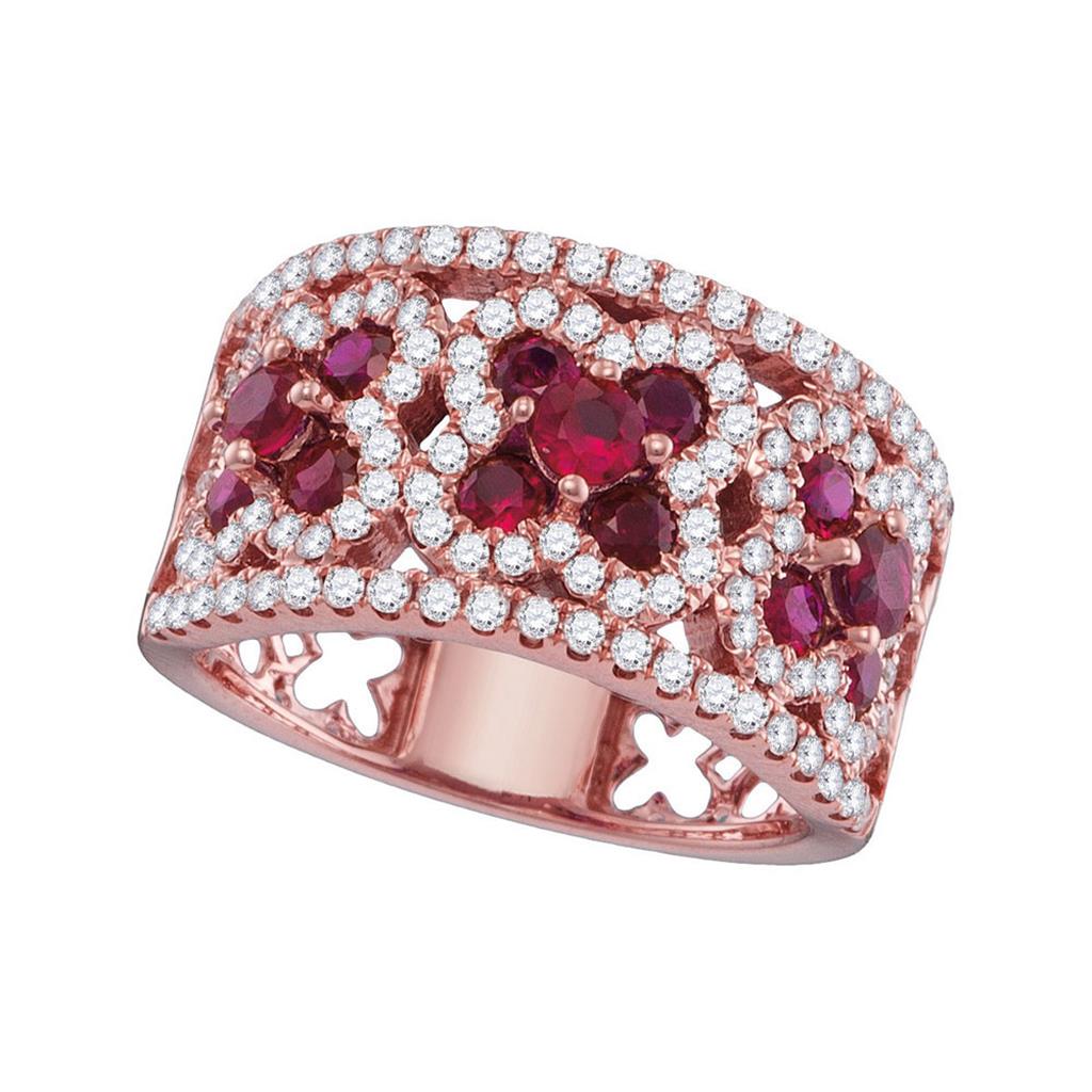 18k Rose Gold Round Ruby Diamond Band Ring 2-1/5 Cttw