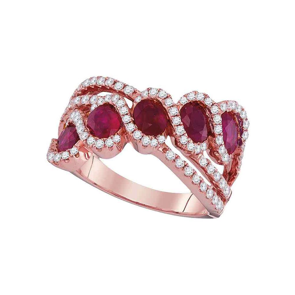 18k Rose Gold Round Ruby Diamond Band Ring 2-1/2 Cttw