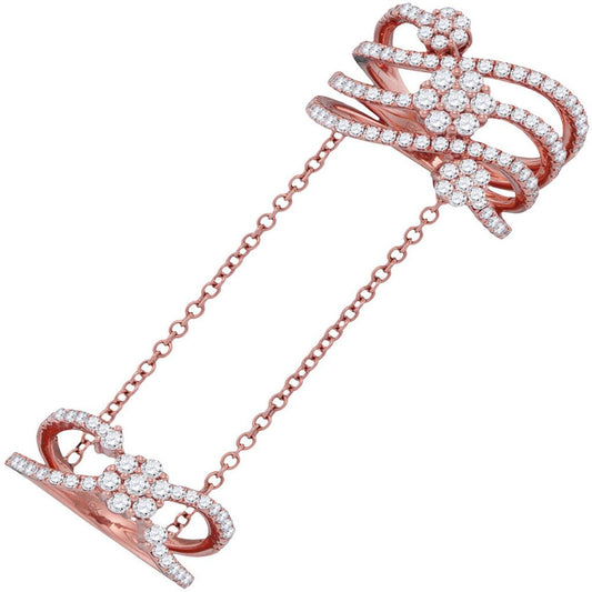 18k Rose Gold Round Diamond Linked Chain Knuckle Band Ring 1-3/4 Cttw