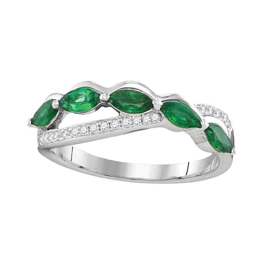 14k White Gold Marquise Emerald Diamond Band Ring 3/4 Cttw