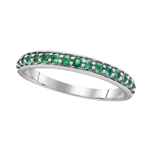 14k White Gold Round Emerald Single Row Band 1/2 Cttw