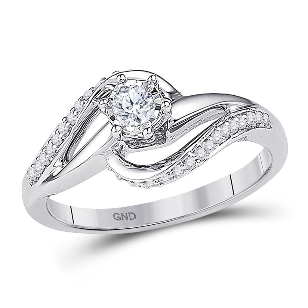 14k White Gold Round Diamond Solitaire Swirl Bridal Engagement Ring 1/5 Cttw