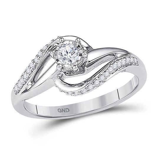 14k White Gold Round Diamond Solitaire Swirl Bridal Engagement Ring 1/5 Cttw