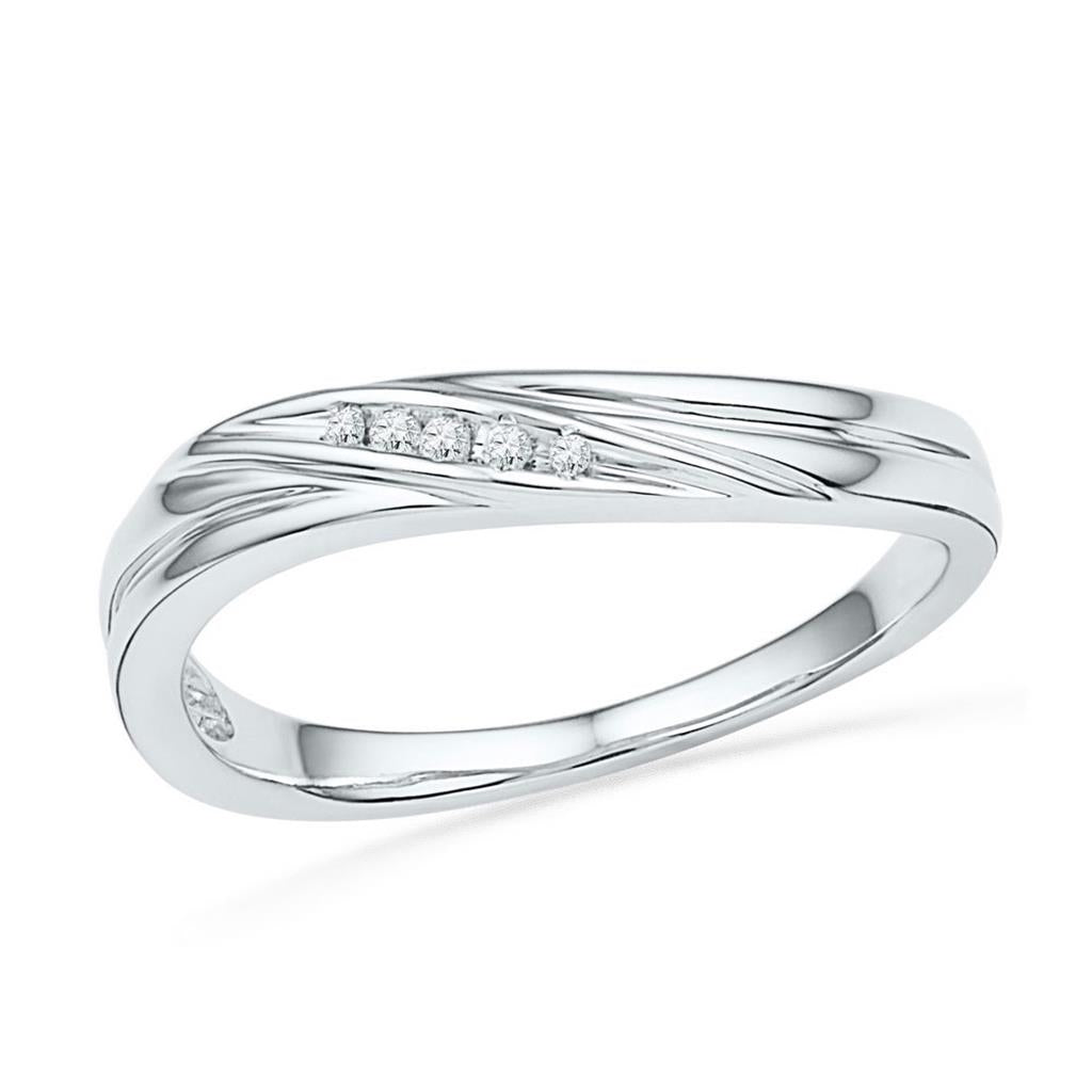 14k White Gold Round Diamond Contoured Band Ring .02 Cttw