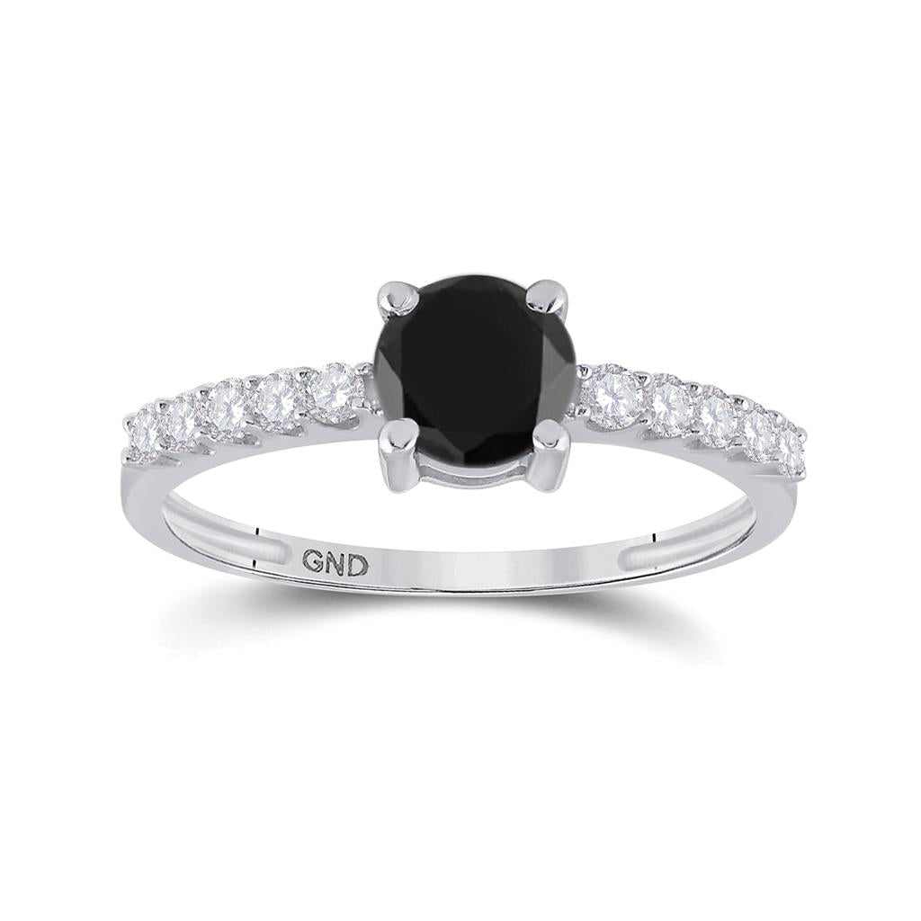 14k White Gold Round Black Diamond Solitaire Bridal Engagement Ring 1 Cttw