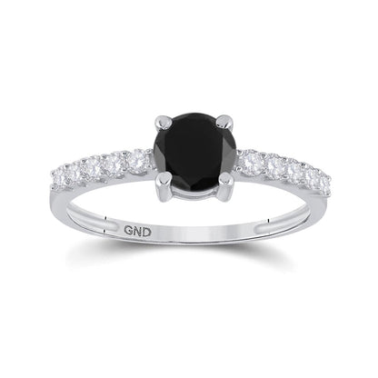 14k White Gold Round Black Diamond Solitaire Bridal Engagement Ring 1 Cttw