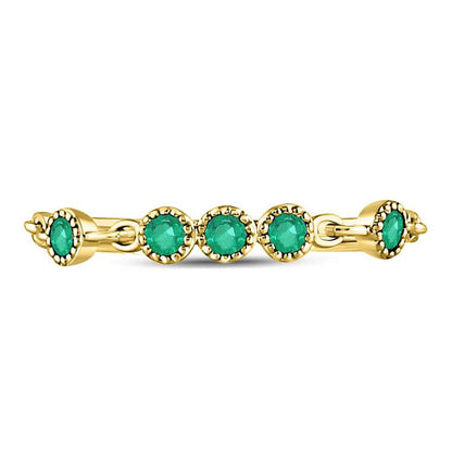 10kt Yellow Gold Round Emerald Dot Stackable Band Ring 1/20 Cttw