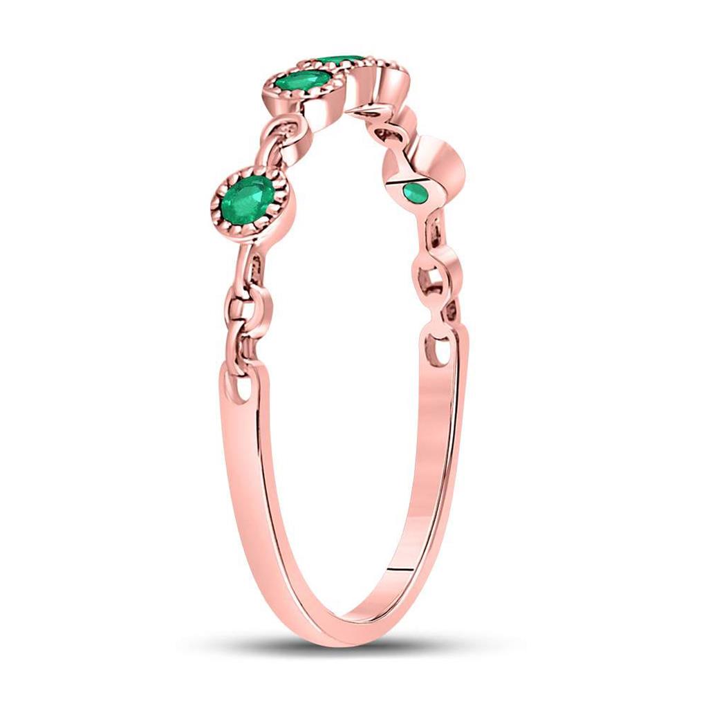 10kt Rose Gold Round Emerald Dot Stackable Band Ring 1/20 Cttw