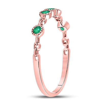 10kt Rose Gold Round Emerald Dot Stackable Band Ring 1/20 Cttw
