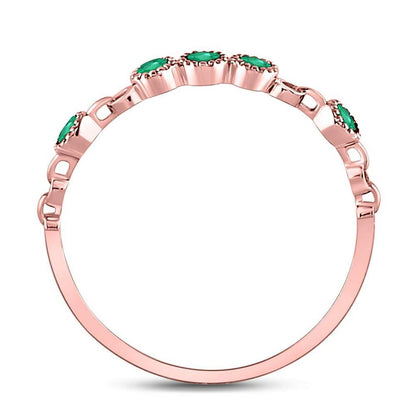 10kt Rose Gold Round Emerald Dot Stackable Band Ring 1/20 Cttw