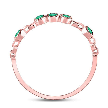 10kt Rose Gold Round Emerald Dot Stackable Band Ring 1/20 Cttw