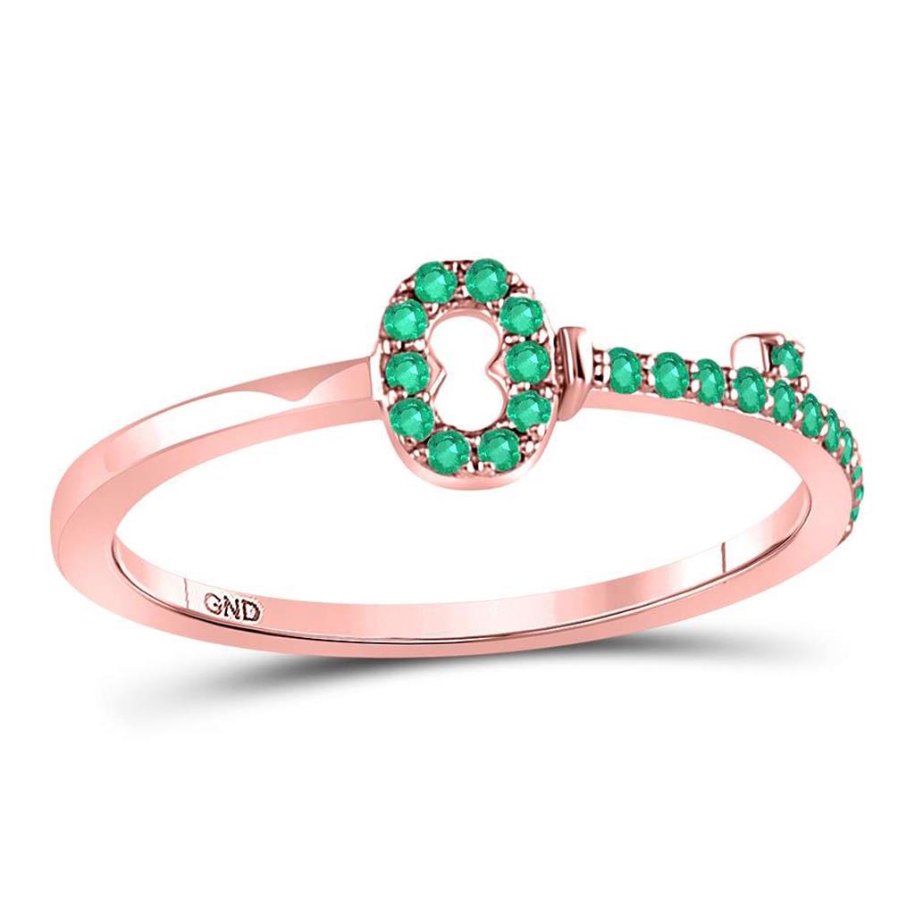 10kt Rose Gold Round Emerald Key Stackable Band Ring 1/5 Cttw