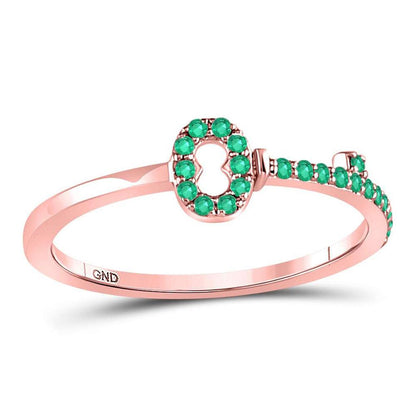 10kt Rose Gold Round Emerald Key Stackable Band Ring 1/5 Cttw